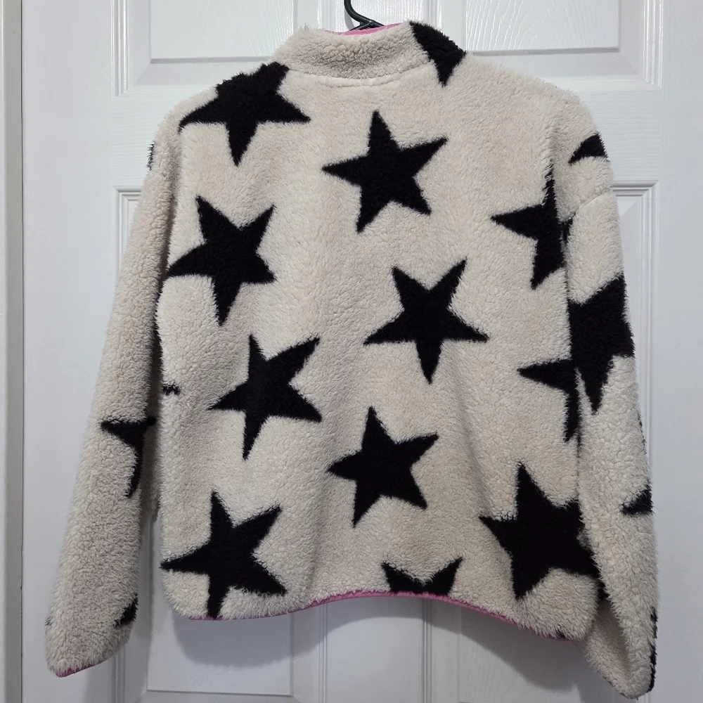 The Children's Place Girl Star Print Sherpa Half Zip Pullover Tan Sweater Sz XXL
